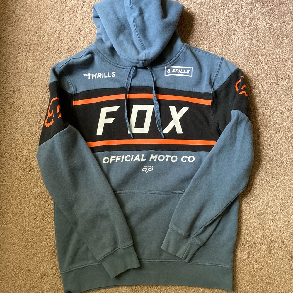Fox Blue and Black Sweatshirt with Logo and Stripe Design